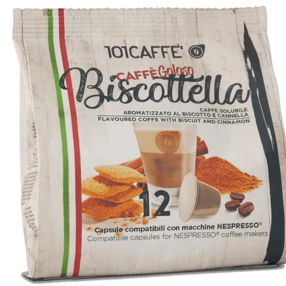101 Caffè BEVANDE GOLOSE Biscottella capsule 12 pezzi biscotto e cannella