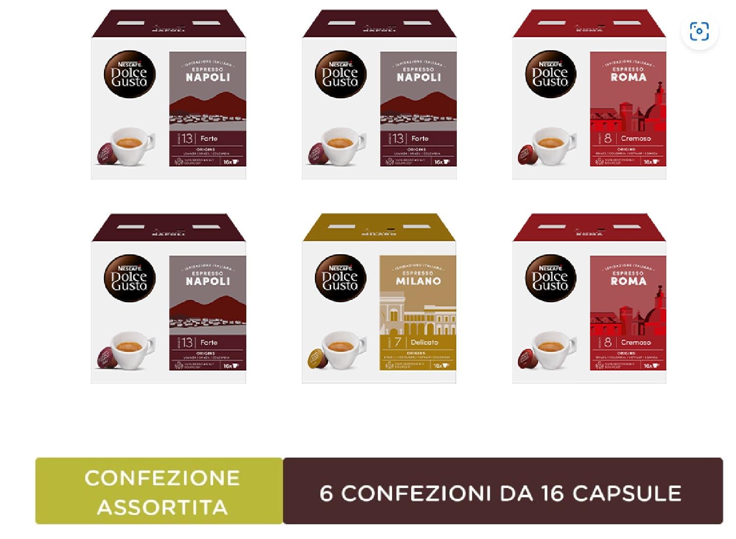 NESCAFÉ Dolce Gusto Napoli Roma Milano capsule caffè assortite 96 pezzi
