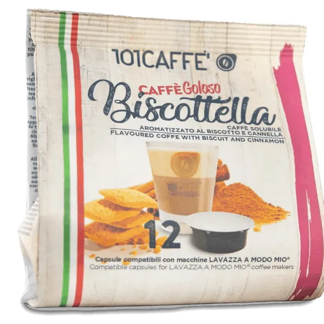 101 Caffè BEVANDE GOLOSE Biscottella capsule 12 A Modo Mio biscotto e cannella