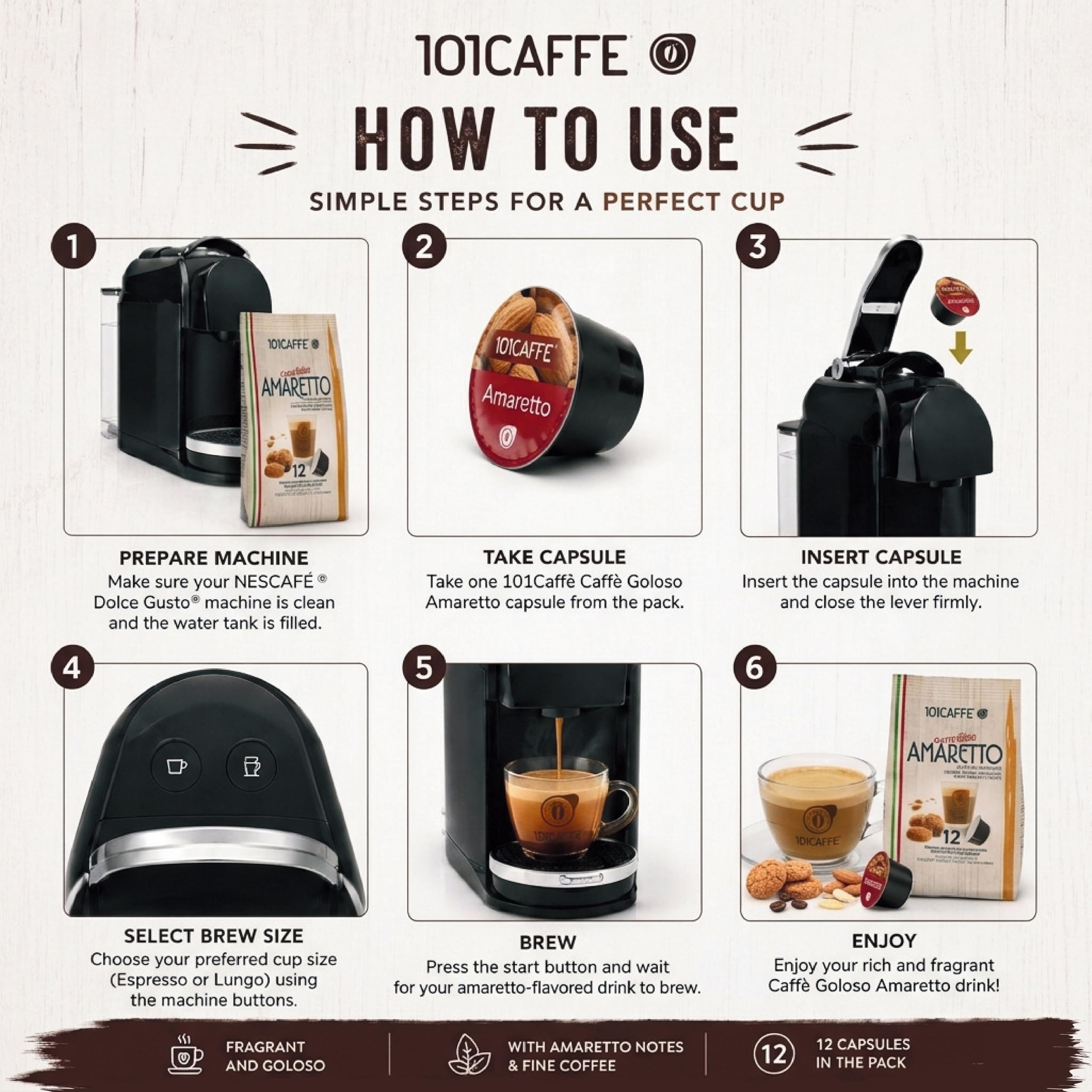 101 Caffè Bevanda Amaretto capsule Dolce Gusto 12 pezzi gusto amaretto
