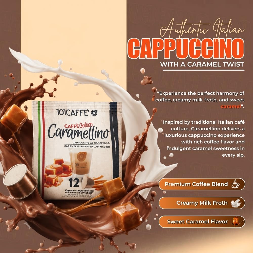 101 Caffè BEVANDE GOLOSE Caramellino capsule 12 pezzi cappuccino al caramello
