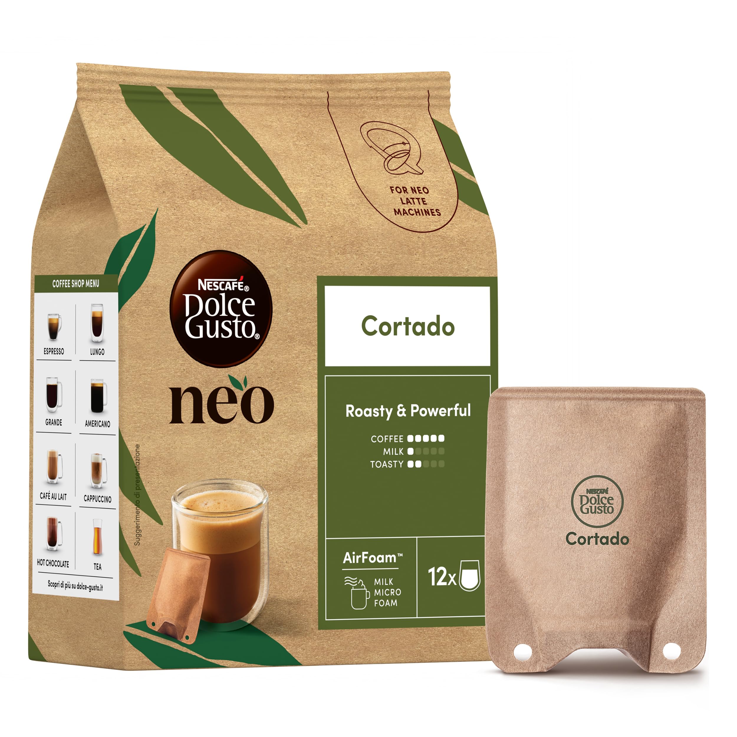NESCAFÉ Dolce Gusto NEO Cortado caffè in capsule 12 bustine, schiuma di latte