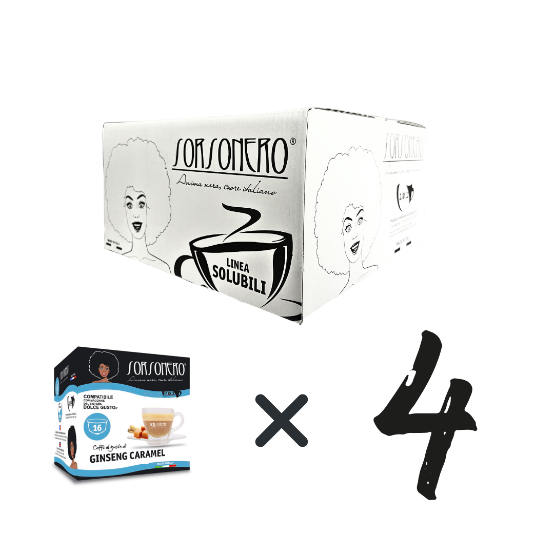 Greco Caffè Bevande Solubili 100% Ginseng Caramel capsule 64 pezzi Dolce Gusto