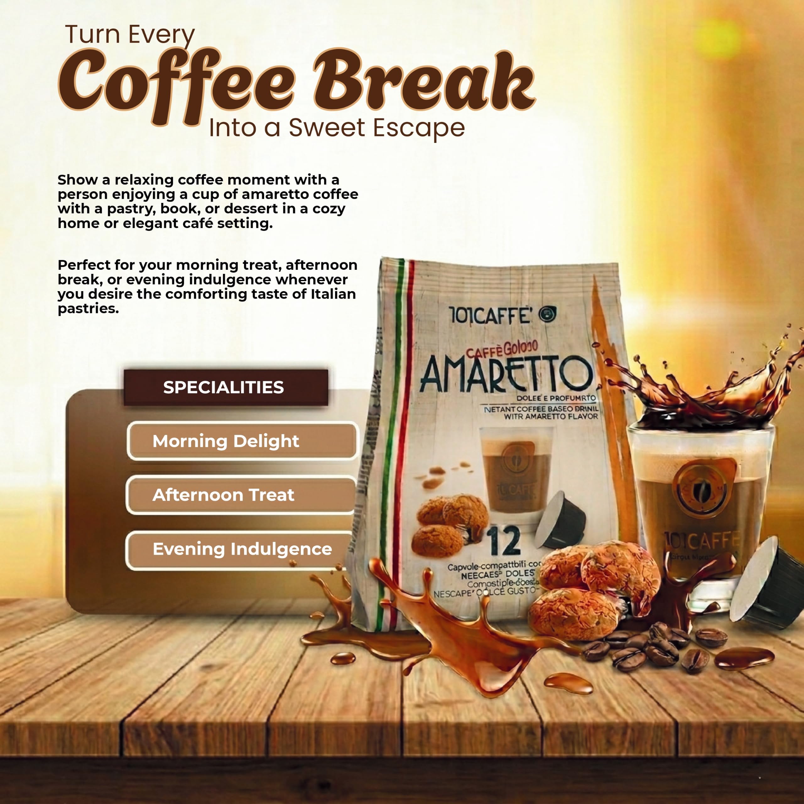 101 Caffè Bevanda Amaretto capsule Dolce Gusto 12 pezzi gusto amaretto