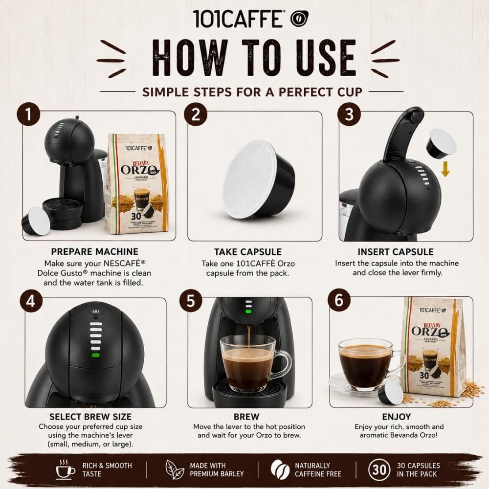 101 Caffè BEVANDE AI CEREALI Orzo Leggero Bio capsule Dolce Gusto 30 pezzi senza caffeina