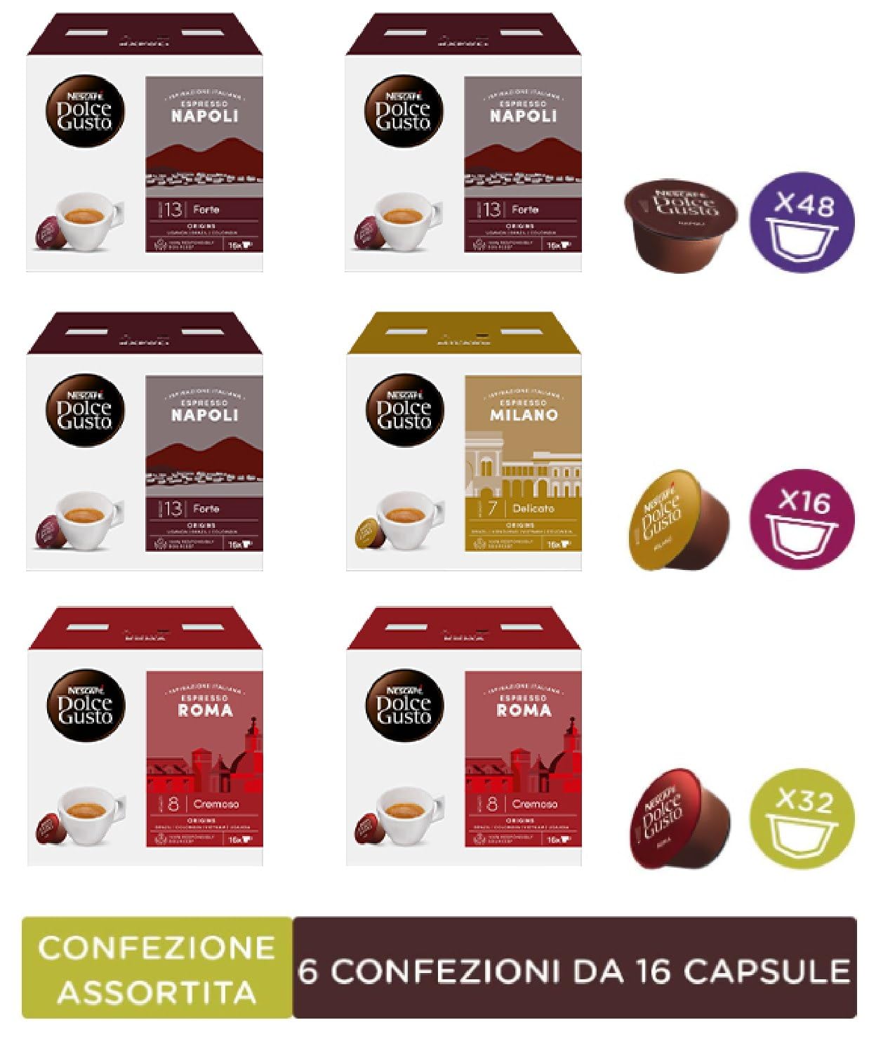 NESCAFÉ Dolce Gusto Napoli Roma Milano capsule caffè assortite 96 pezzi