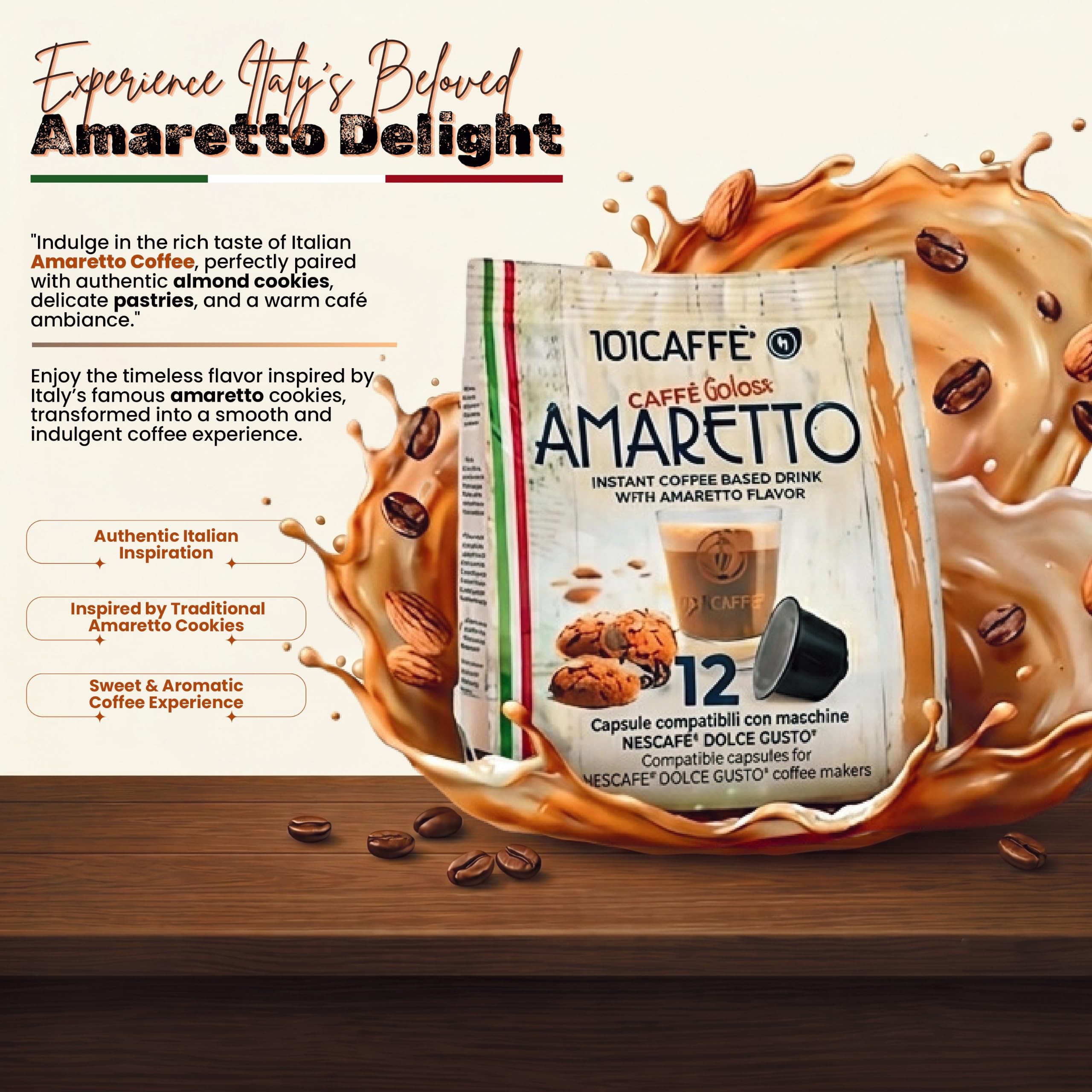 101 Caffè Bevanda Amaretto capsule Dolce Gusto 12 pezzi gusto amaretto