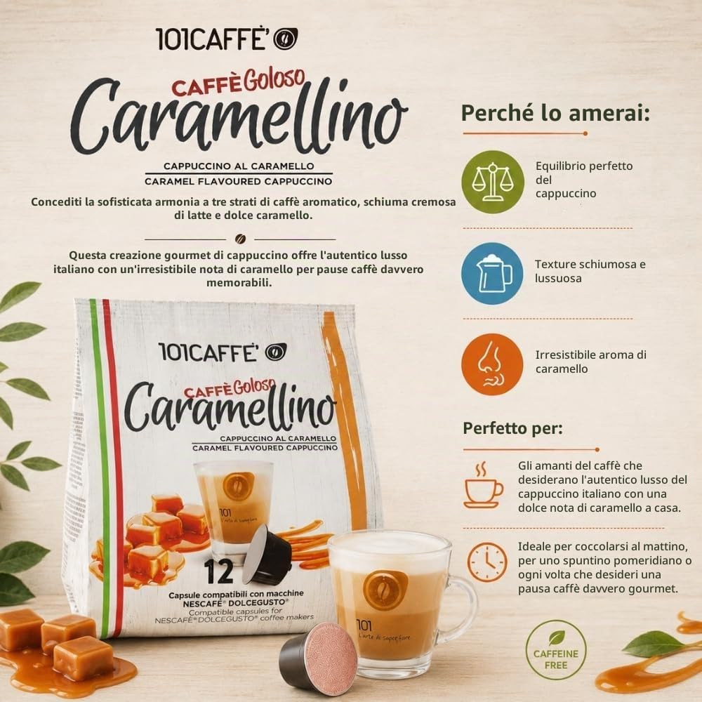 101 Caffè BEVANDE GOLOSE Caramellino capsule 12 pezzi cappuccino al caramello