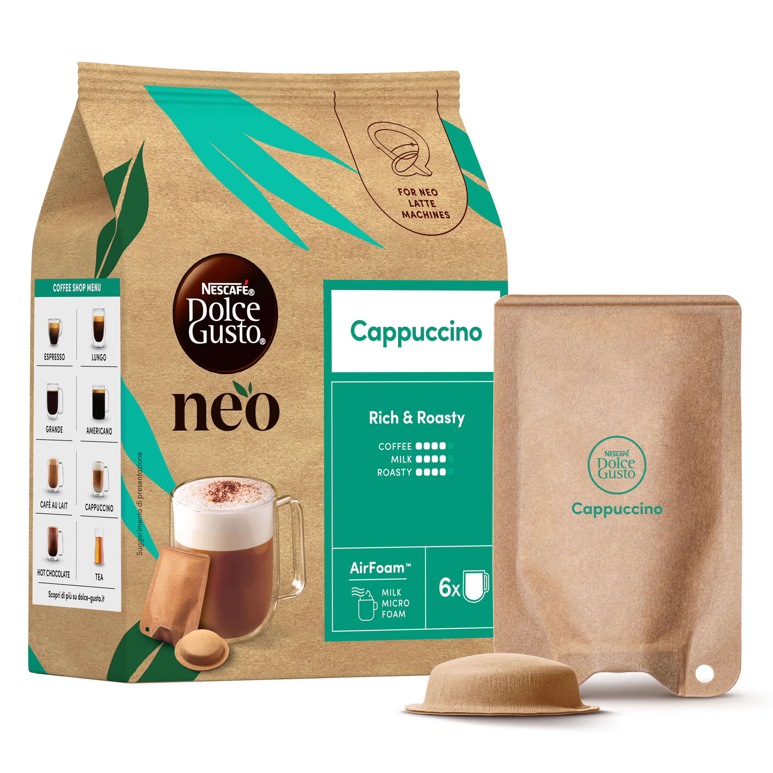 NESCAFÉ Dolce Gusto NEO Cappuccino capsule 6 pezzi e 6 bustine latte