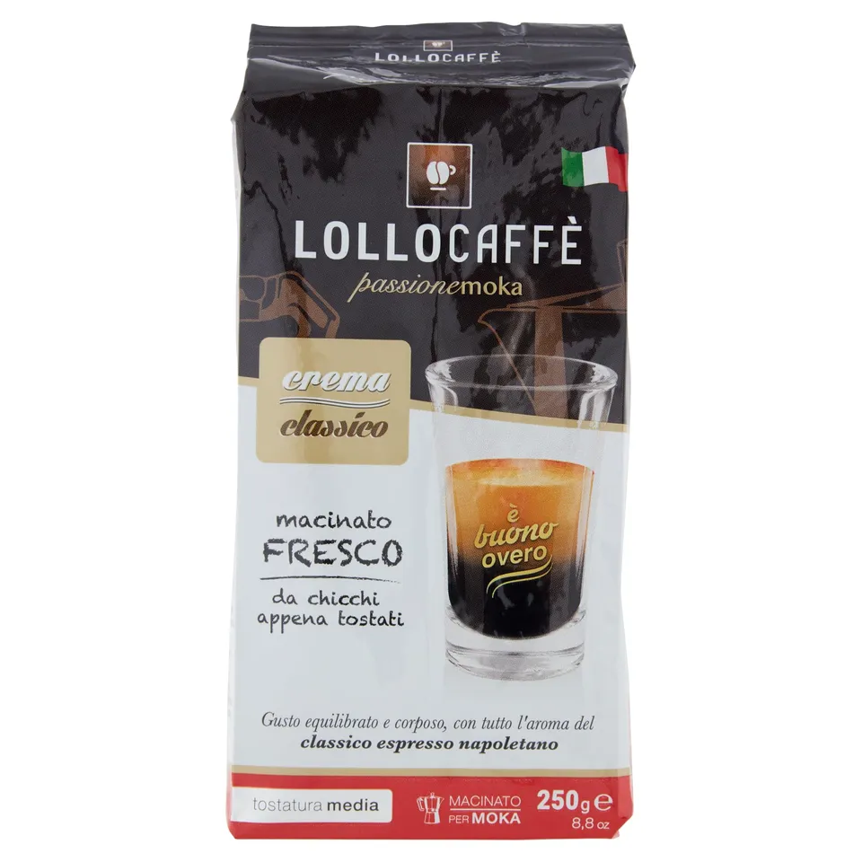 Lollo Caffè Macinato fresco Crema Classico caffè macinato 20 confezioni da 250 g moka