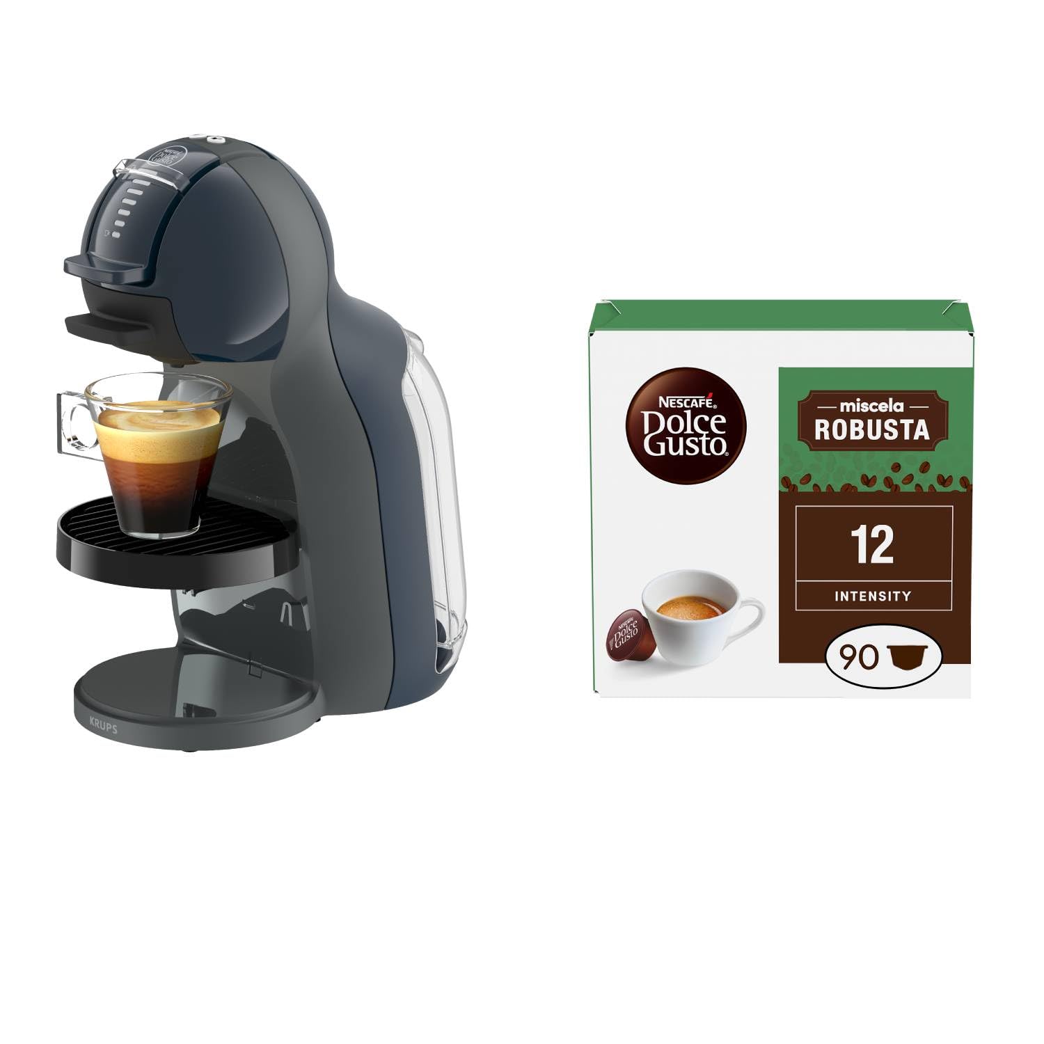 NESCAFÉ Dolce Gusto Macchine per capsule Mini Me macchina antracite con Espresso Robusta 90 capsule