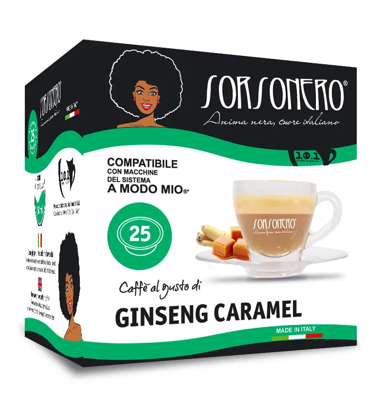 Greco Caffè Bevande Solubili 100% Ginseng + Caramel capsule 25 pezzi A Modo Mio