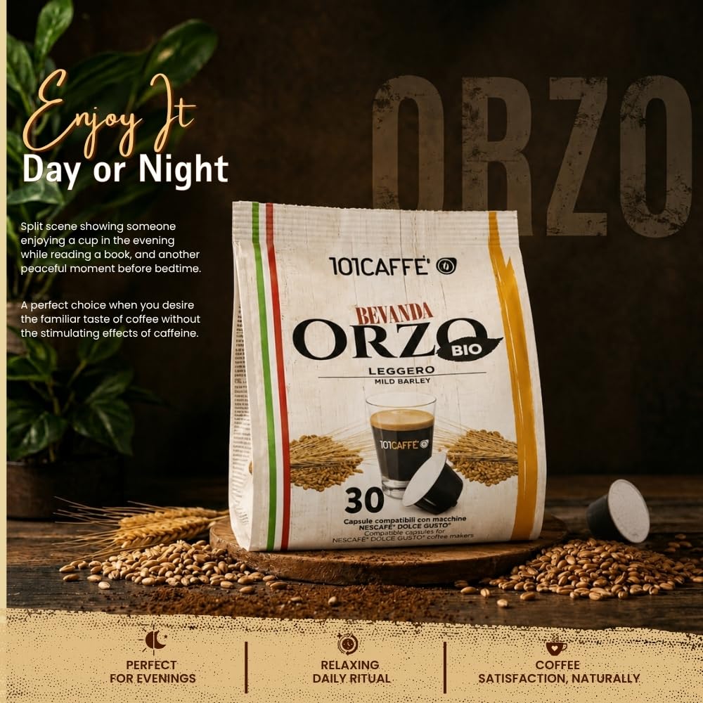 101 Caffè BEVANDE AI CEREALI Orzo Leggero Bio capsule Dolce Gusto 30 pezzi senza caffeina