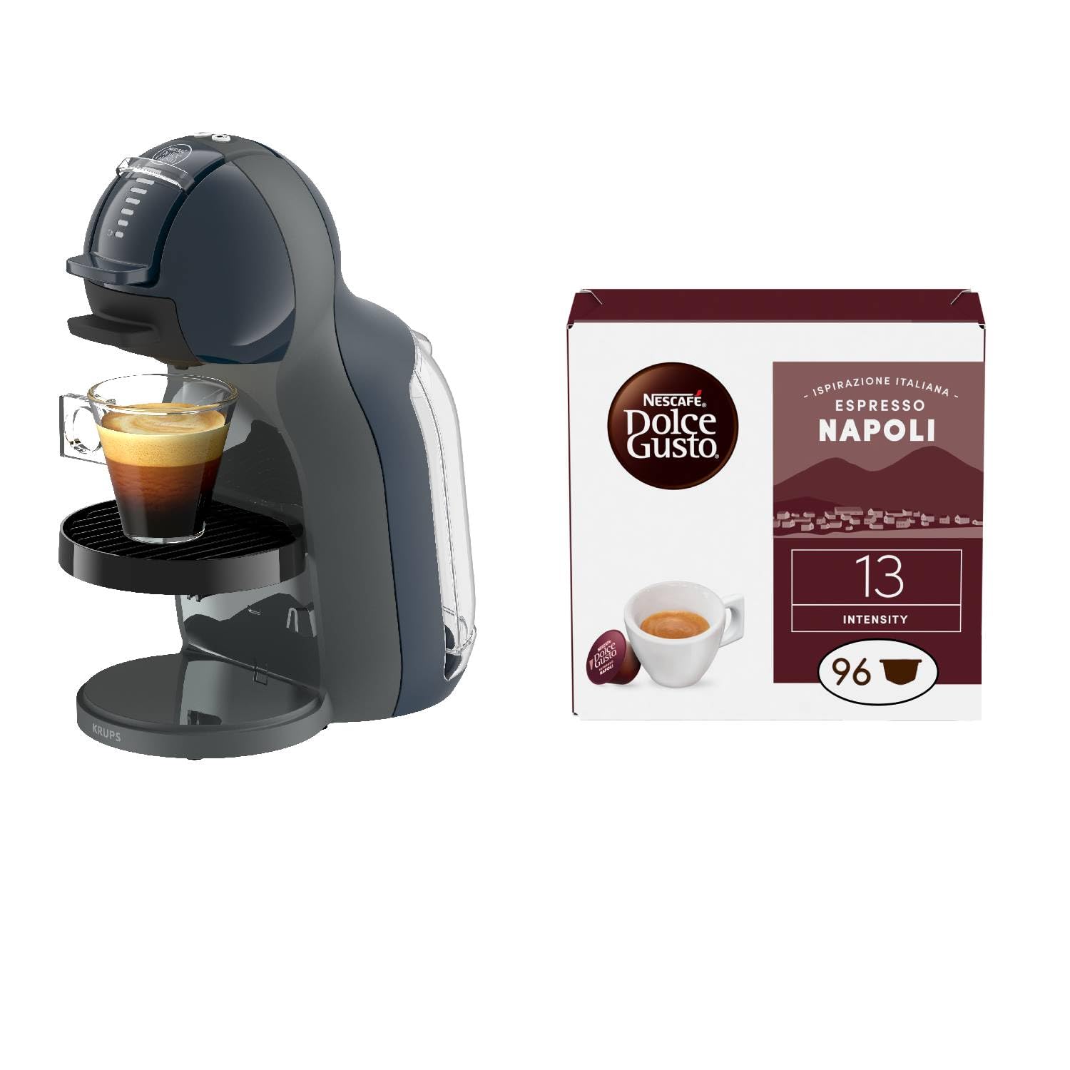 NESCAFÉ Dolce Gusto Macchine per capsule Mini Me macchina antracite con Espresso Barista 96 capsule