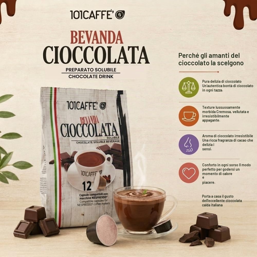 101 Caffè Cioccolata capsule 12 compatibili Nespresso al cacao